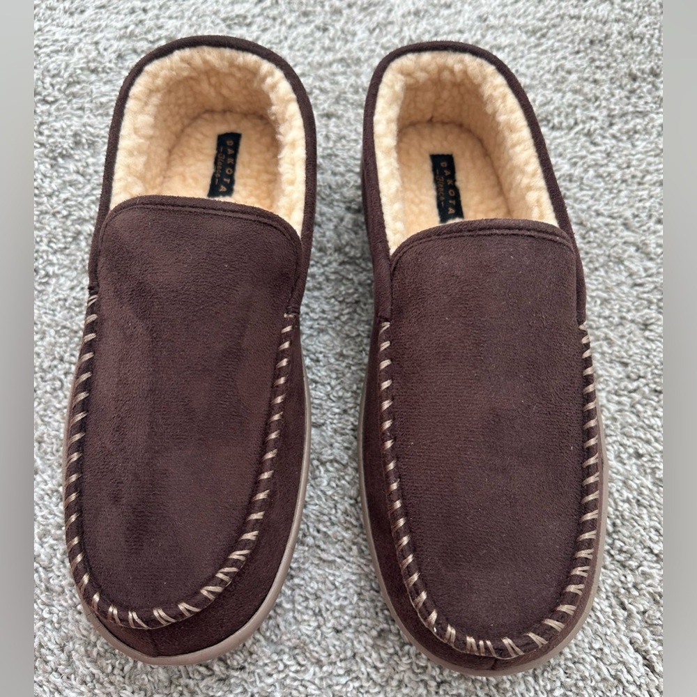 Dakota Sherpa Fleece Slippers Memory Foam Lightweight Mocassins Brown Size 9